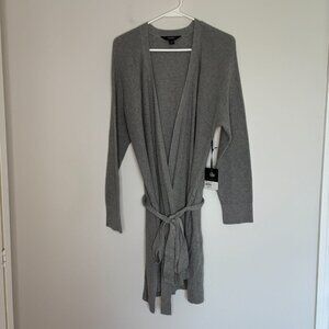 SIMPLY VERA VERA WANG NEW Cardigan Women XXL Waffle Knit Gray Belted Long